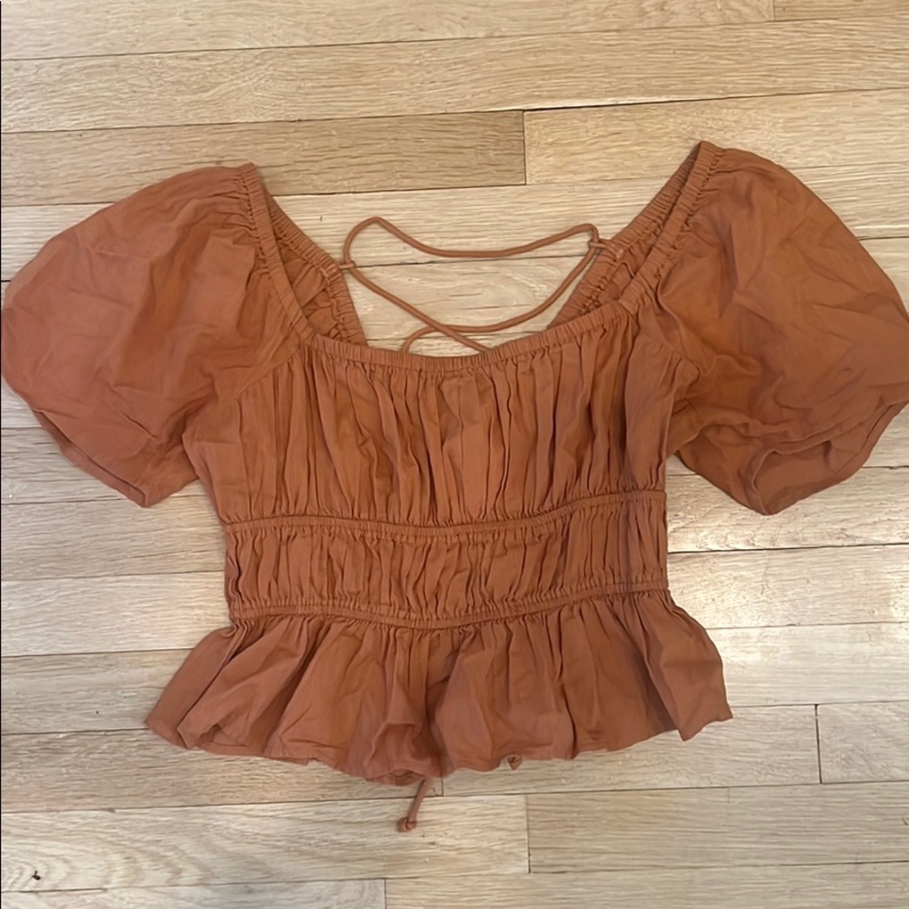 Free People Short Sleeve Lace Up Back Shirt